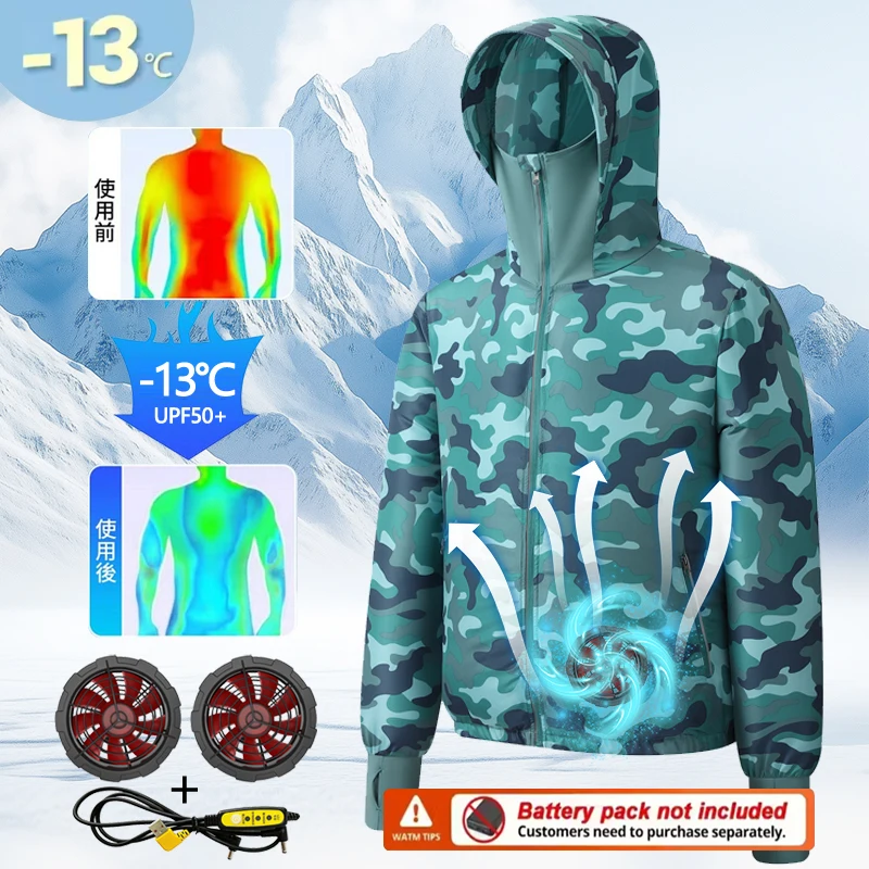 Summer Hooded Air-Conditioning Workwear with Fan Cooling, Outdoor Temperature-Reducing Breathable and Sun-Protective Clothing (E