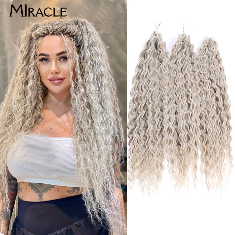 MIRACLE Ariel Crochet  Hair Synthetic Twist Crochet Curly Hair Extensions 22inch Water Wave Braiding Hair Ombre Blonde Hair