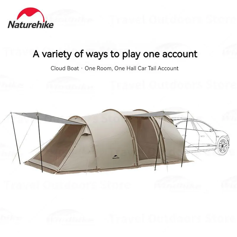 Naturehike Outdoor Camping Tent with Placement of Tailgate Design 150D Polyester Coated Silver UPF50+ Tunnel Tent with Snow Skir