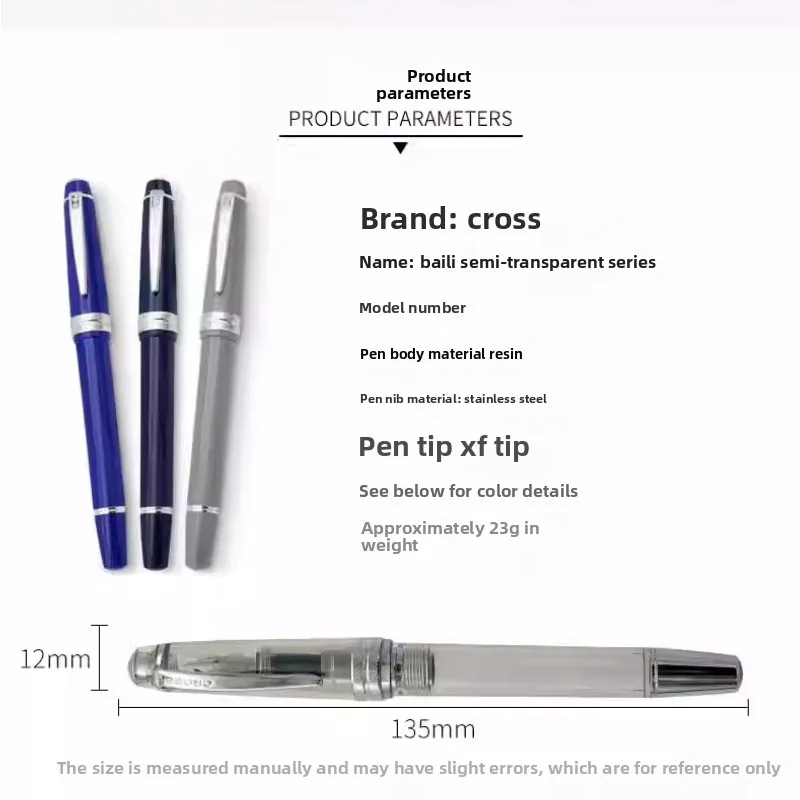 

CROSS Bailey Light Demonstrator Fountain Pen Transparent Barrel Smooth Nib Luxury Writing Pen Business Office Gift stationery