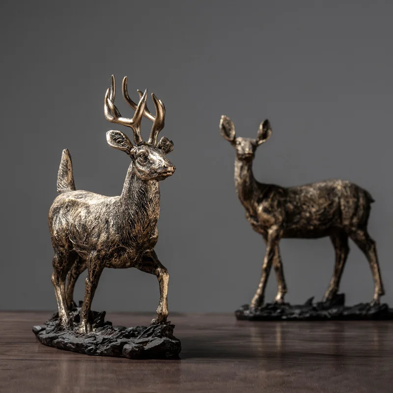 Golden Deer Statue Desktop Decoration Creative Crafts Deer Decoration Artworks Animal Resin Sculpture Room Aesthetic Decoration