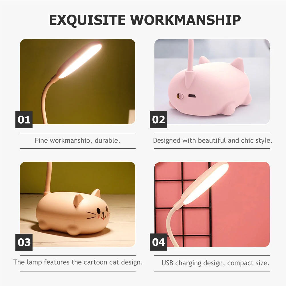 

Pink Kitten Table Cute Desk Kids Rechargeable LED Student Bedroom Cat Lamps Girls Pink Night Light Small Lamp for Girls Room