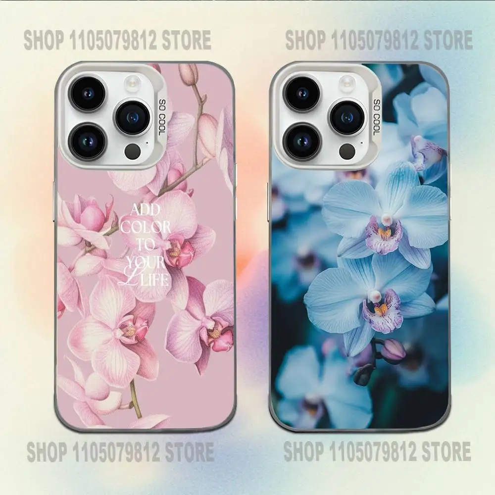 

Elegant Pink and Blue Orchid Phone Case For iPhone 16,15,14,13,12,11,Mini,Pro,E,MAX White Candy Matte Shockproof Cover