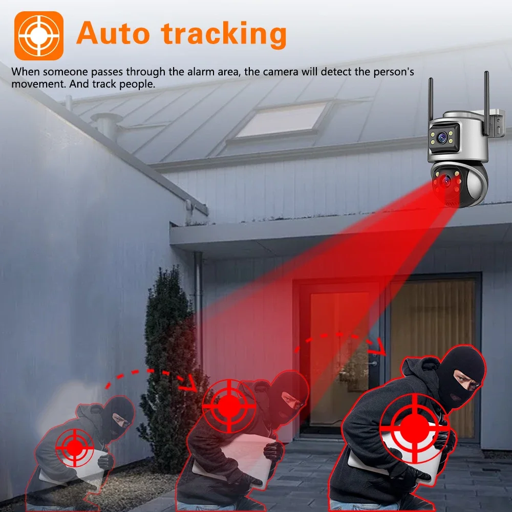 Imagem -05 - Câmera Ptz Wifi Externa com Lente Dupla Câmera ip ao ar Livre Auto Tracking ai Proteção de Segurança Vigilância Cctv P2p Icsee 4k 8mp 8mp