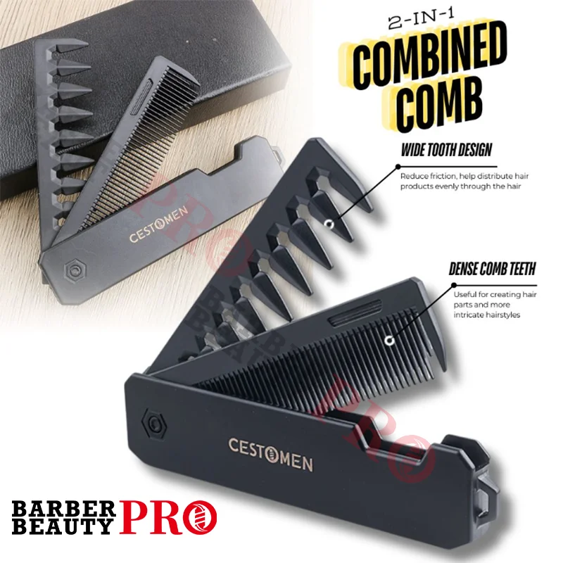 NEW 2 in 1 Multifuncional Portable Plastic Folding Pocket Combs Men's Oil Head Comb Beard Combing Barber Salon Wide Tooth Comb