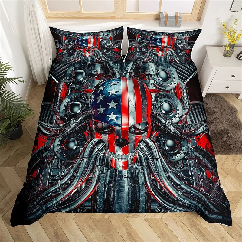 Robot Duvet Cover Set Cartoon Space Robot Bedding Set Patchwork Transformer Futuristic Machine Comforter Cover Twin Full For Boy