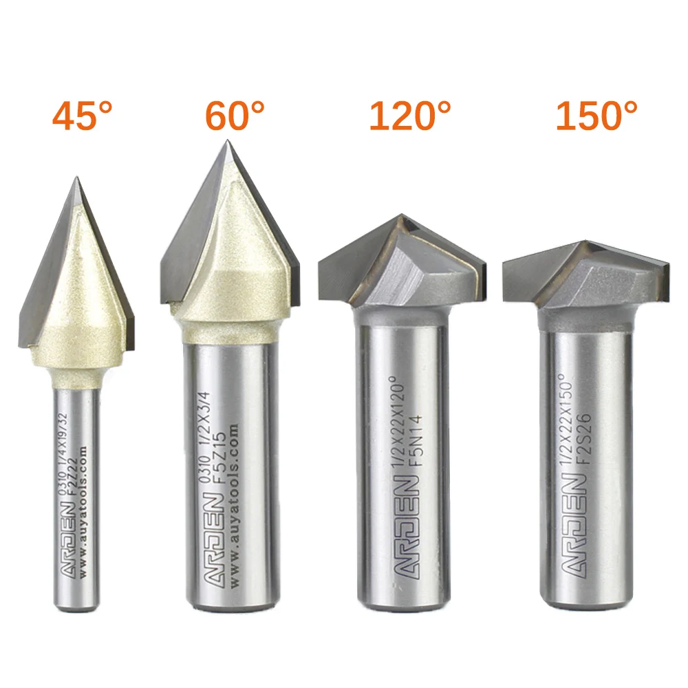 ARDEN Woodworking 3D Carving V Bit 45 60 120 150 Degree Engraving Router Bit  Carbide  V-shaped Bevel Tipped Milling Cutter MDF