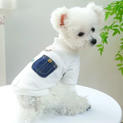 1PC Pet Clothing Dog Cat Spring Autumn Thin Fleece White Friendly Round Neck Shirt With Drawstring Buckle For Small Medium Dogs