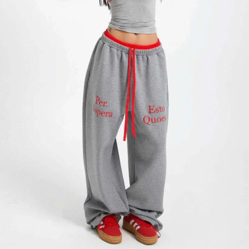 Deeptown Y2k Oversized Grey Sweatpants Woman America Street Casual Sports Hip Hop  Pants Baggy Jogging Streetwear Trousers