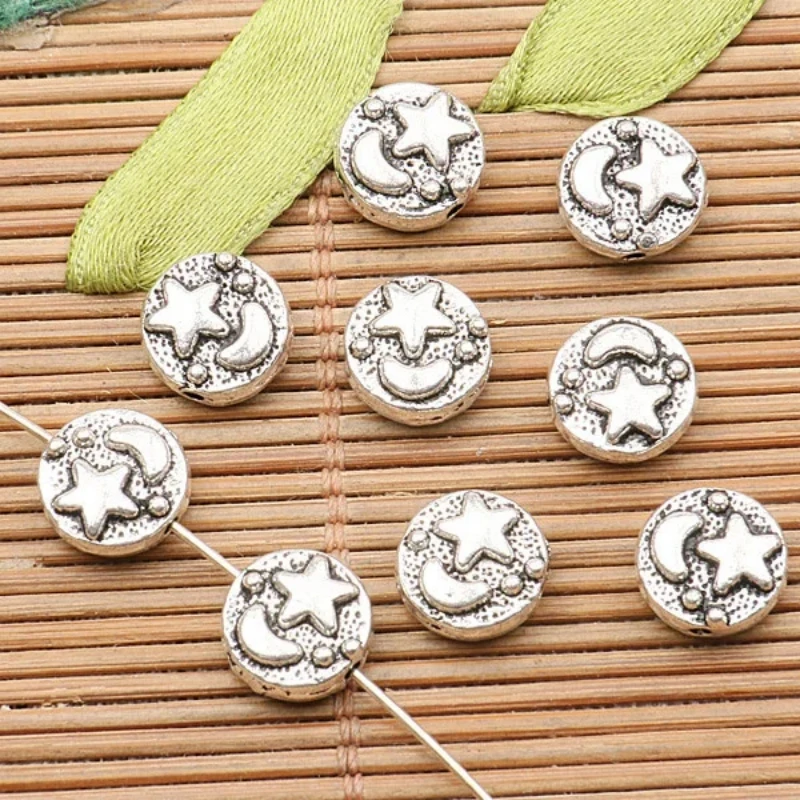 

20pcs 9mm Tibetan Silver Tone 2sided Star Moon Pattern Spacer Bead H0311 Beads for Jewelry Making