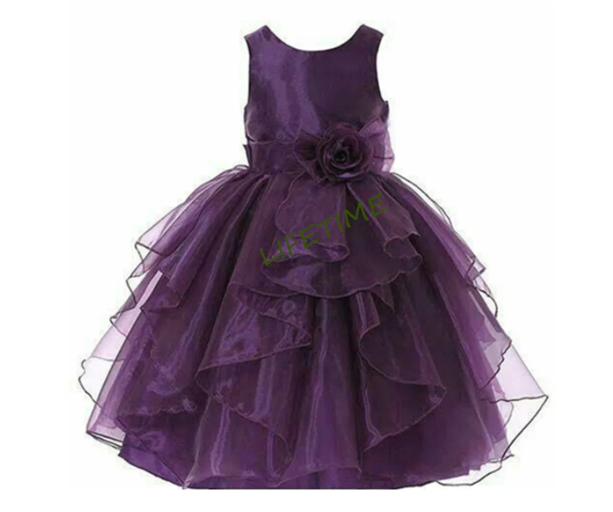 

Fluffy Beach Flower Girl Dress Kids Princess Bow Lace Ankle Length Wedding Fold Irregularity Tulle Ball Gown Prom Dresses Purple