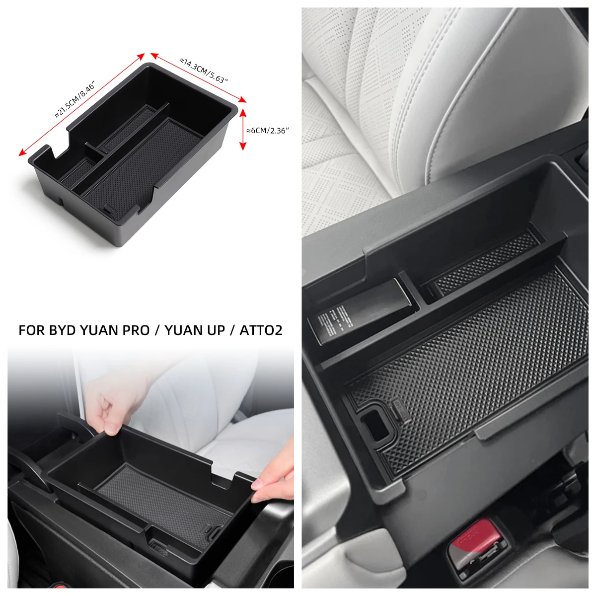Caixa de armazenamento de apoio de braço do carro para byd atto 2 yuan até 2024 2025 abs console central diversos organizador bandeja palete suportes acessórios