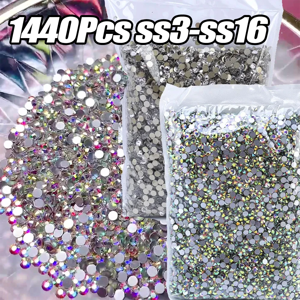 1440Pcs(SS3/SS4/SS6//SS8/SS10/SS12/SS16)Round Crystal Rhinestones AB/Clear Glitter Mini Non-Hot Fix Rhinestones DIY 3D Diamond