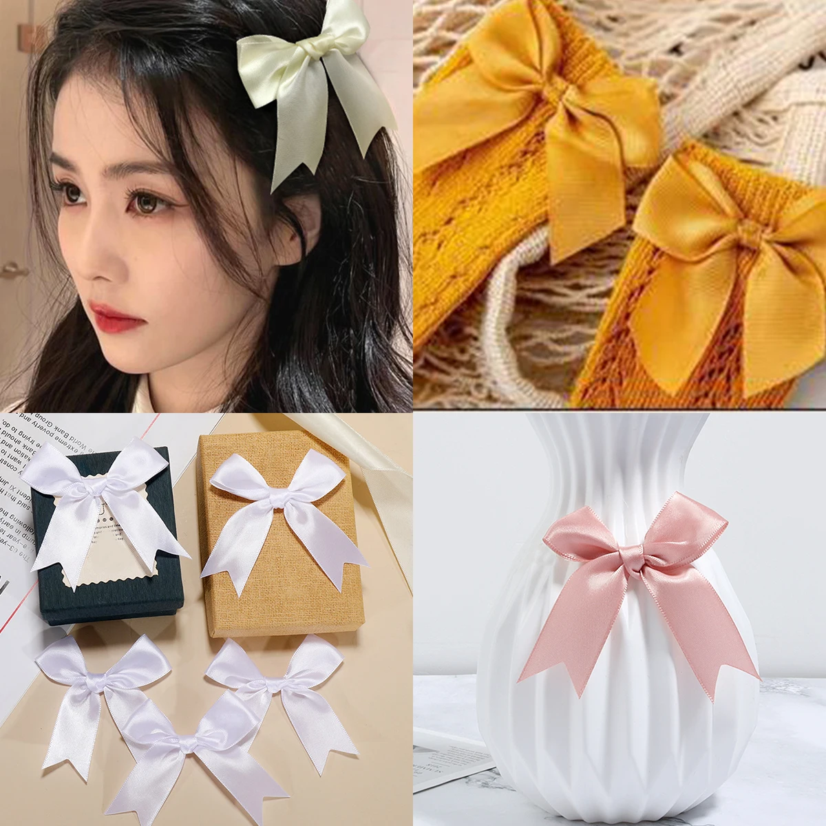 20pcs/lot 85x85mm Colored Satin Ribbon Bows Small Bowknot Gifts Flower Decoration Bows For DIY Craft Wedding Party Garment Deco