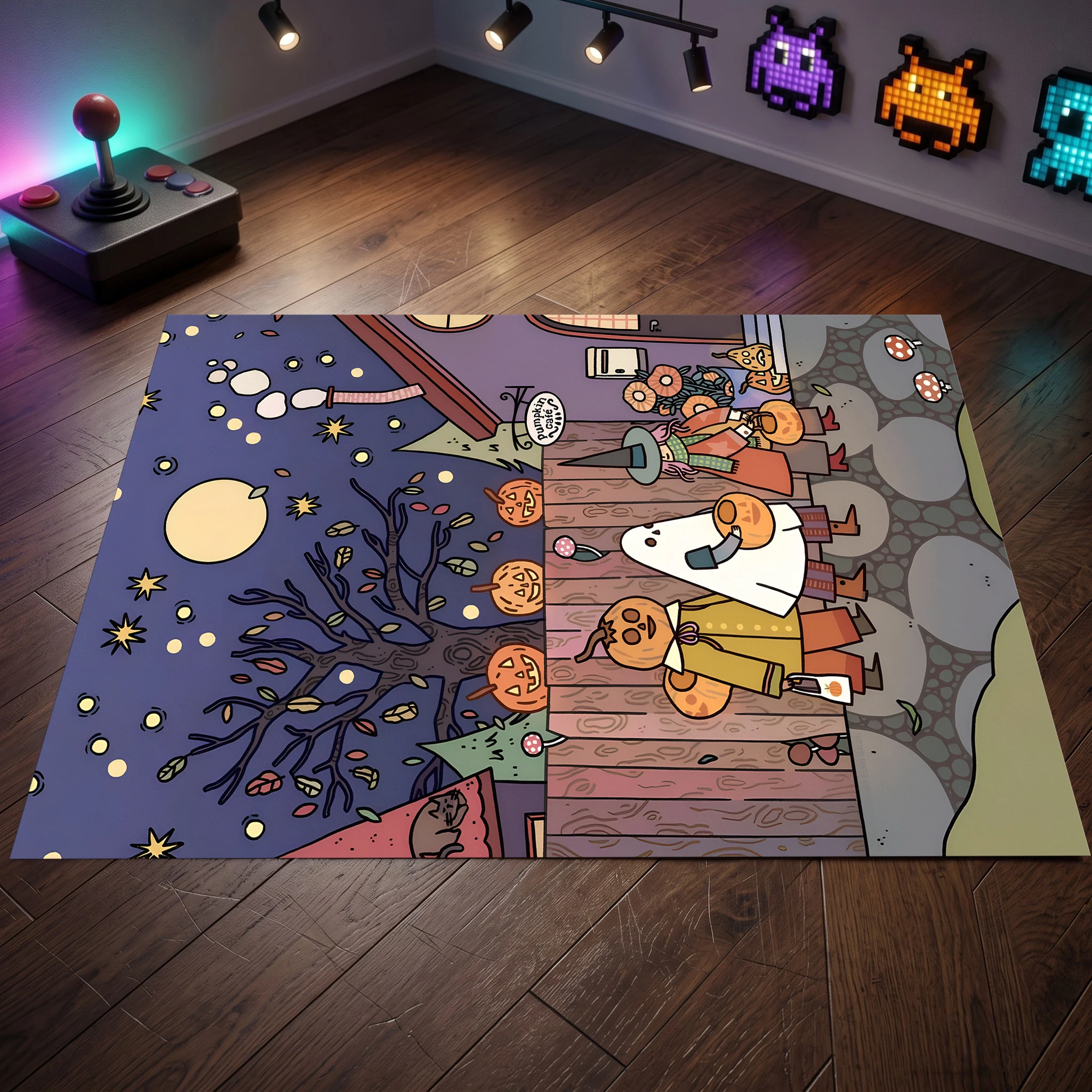 Cartoon Ghost Pumpkin Candy Corn Halloween Velvet Area Rug, for Entryway Living Room Bedroom, Autumn Winter
