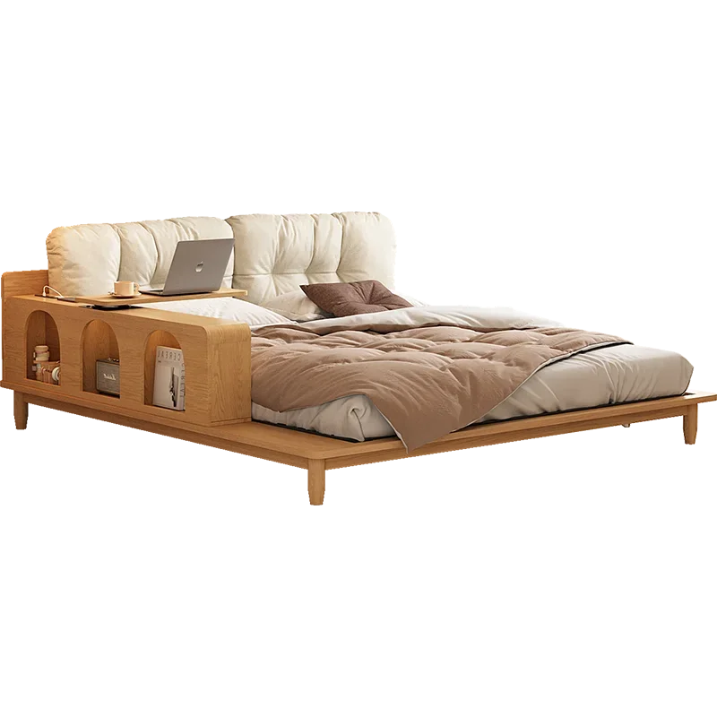 

Modern Minimalist 1.8cm Double Bed Bedroom Log Style Solid Wood Bed Light Luxury Master Bedroom Bed