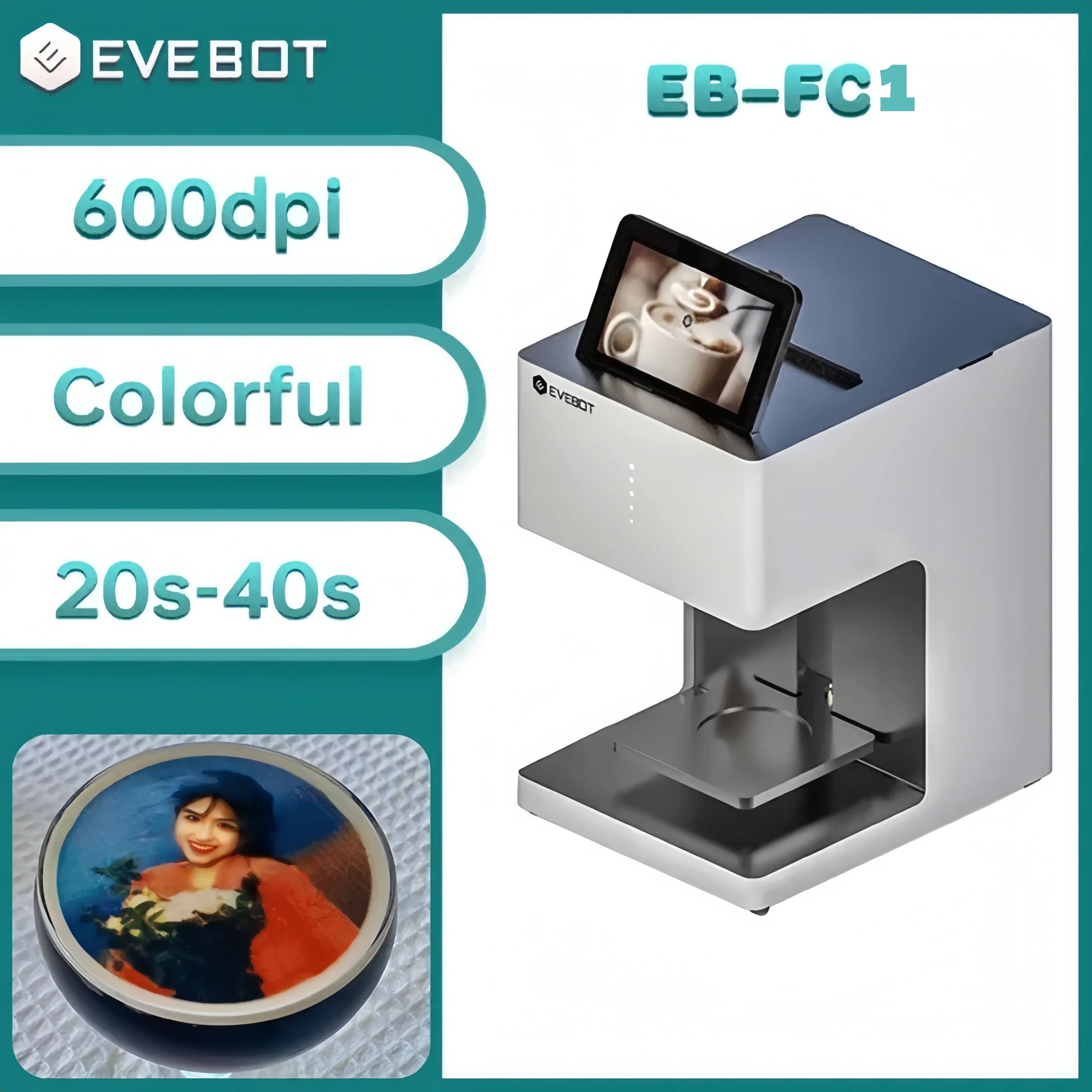 طابعة فنية لاتيه أوتوماتيكية STLF JW EVEBOT للقهوة - طباعة الصور والشعارات على الكوكتيلات والكعك والماكارونس للاستخدام في المقهى والفندق