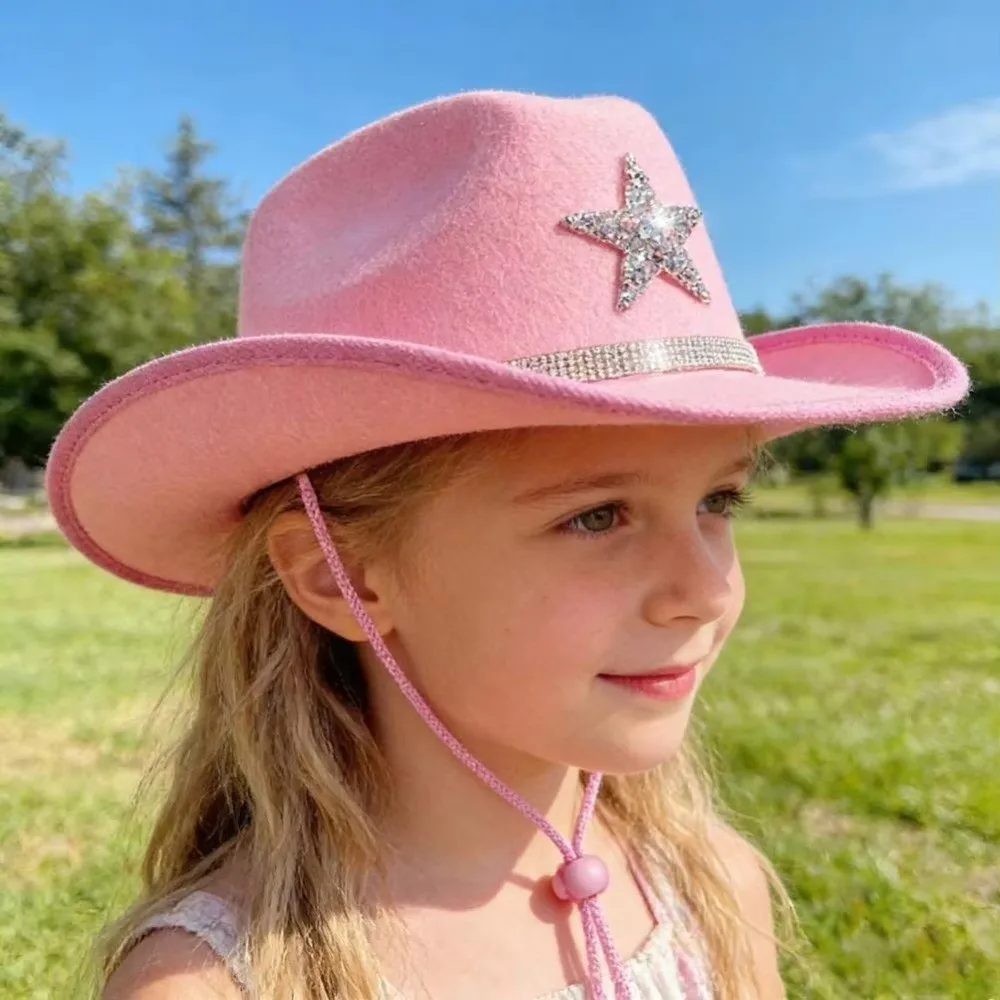 

Punk Sparkling Western Cowboy Hat Star Visor Summer Sun Hat Wide Brim Sunscreen Bucket Hat Girl