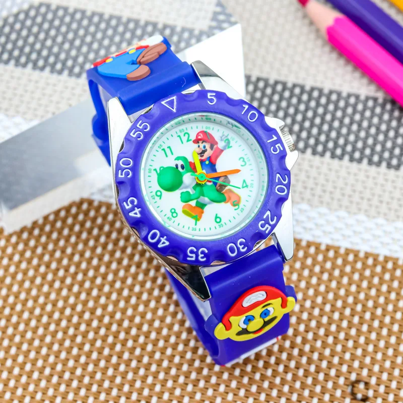 Reloj de pulsera redondo de cuarzo con dibujos animados de Super Mario Bros para niños y niñas, reloj de pulsera con correa de silicona para niños, regalos de cumpleaños