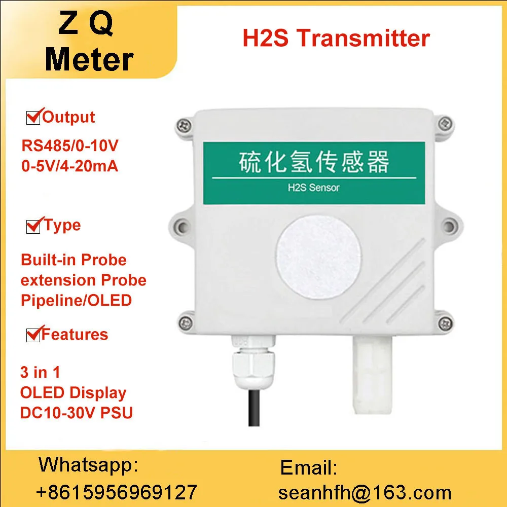 

Gas hydrogen sulfide sensor H2S transmitter ambient air concentration detector RS485 toxic gas detection probe 0-5V 0-10V output