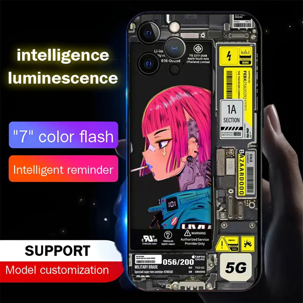 

2024 Punk Girls Led Light Call Flash Phone Case Glitter Cover For Samsung S24 S23 S22 S21 S20 FE Note 10 20 Plus Ultra A54 A14