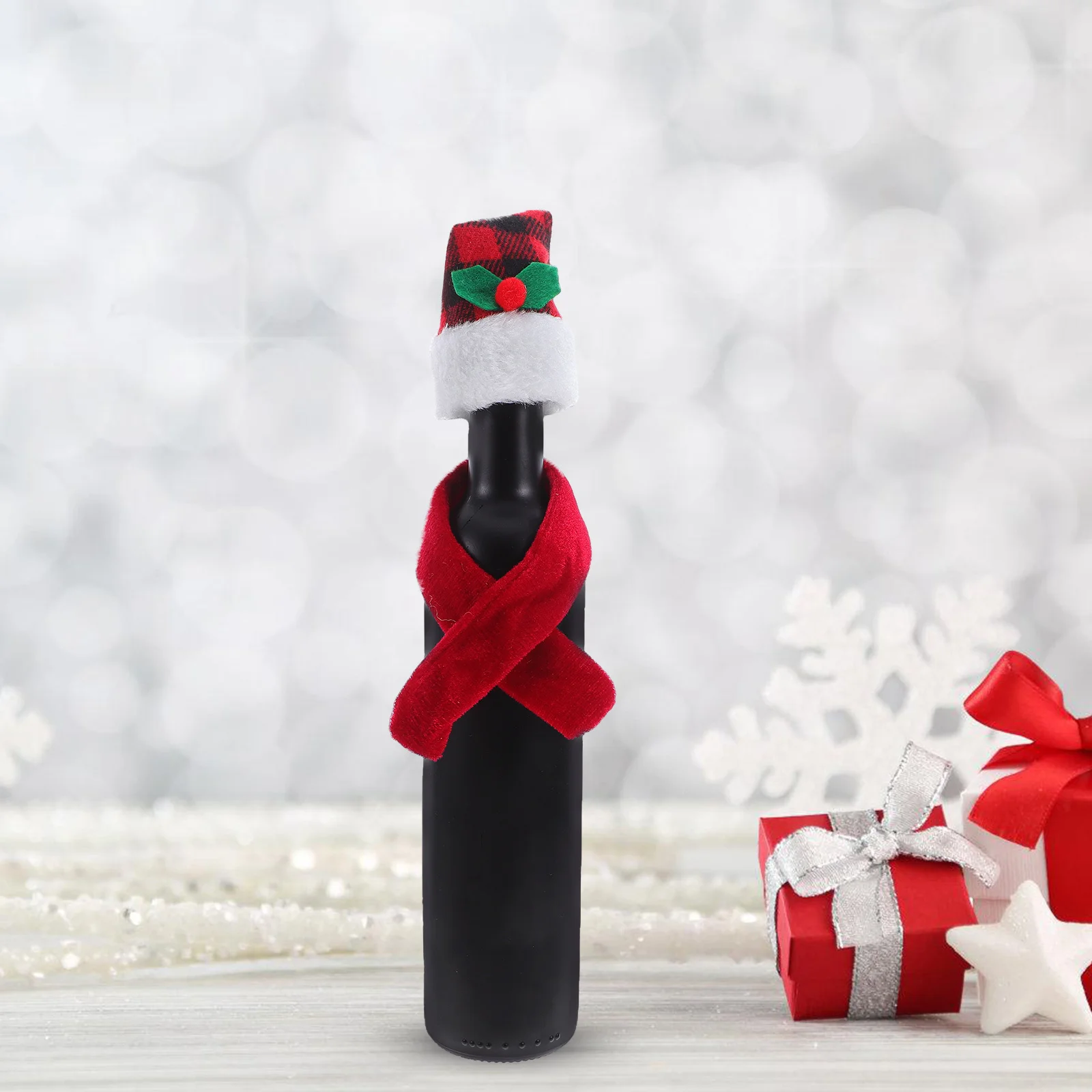 

12Set Christmas Wine Bottle Covers Tiny Santa Hats Scarves for Xmas Party Home Decor Festive Accessories