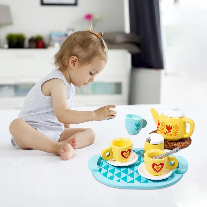 Tea Set For Little Girls Tea Set Toy Role Play Playset Kitchen Toys With Cups & Spoons Educational Toys Wooden Play Tea Set For