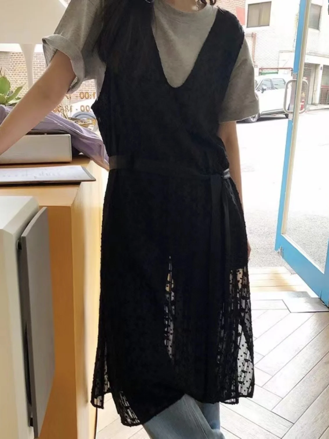 Colete de flor bordado de renda Dr feminino cintura solta cinched fenda lateral Agel saia midi em camadas de algodão na moda Svel...