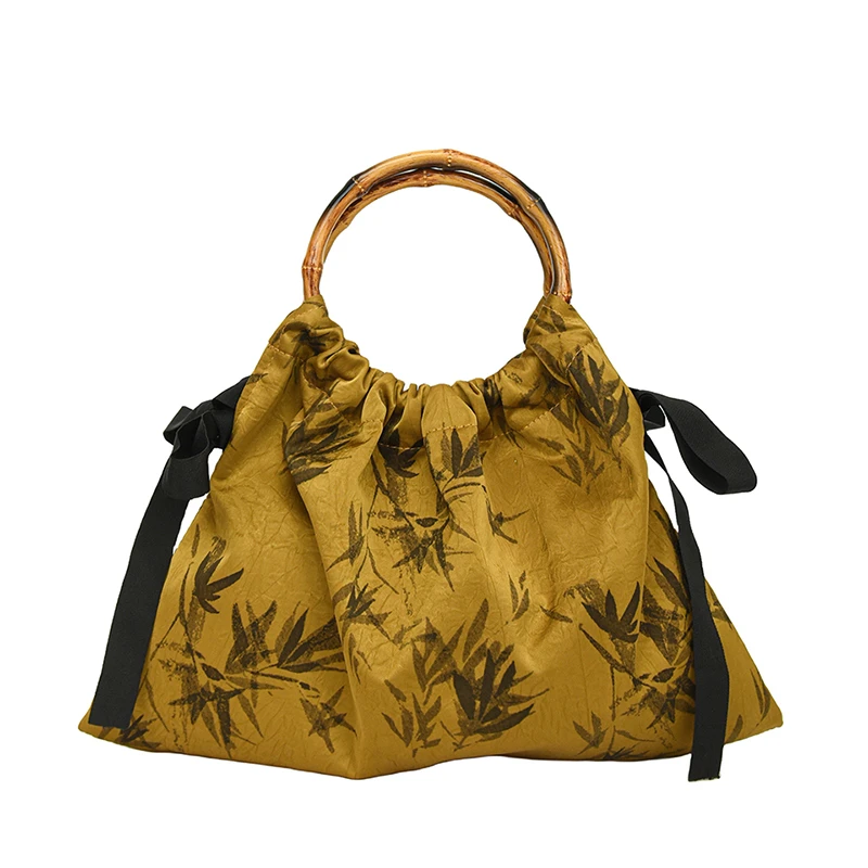 Nylon Chinese Style Bamboo Pattern Solid Bamboo Handle Fashion Handbag Casual Tote 2024 Hot Sale Bags for Women Bolsas Femininas