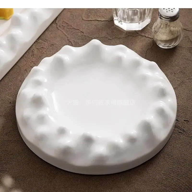 Ceramic Dinner Plate Irregular Texture Thick Soup Dessert Pasta Sushi Plates Restaurant Specialty Tableware