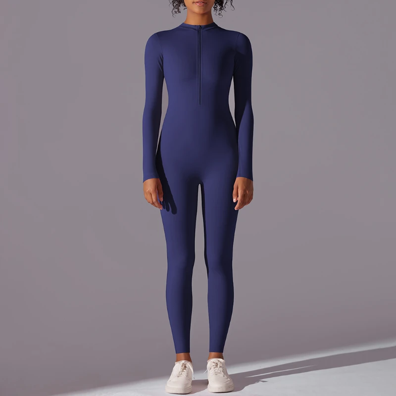 Nude Long Sleeve High Intensity Workout Leotard Women's Fitness Dance Gym Aerial Yoga Jumpsuit with Zipper