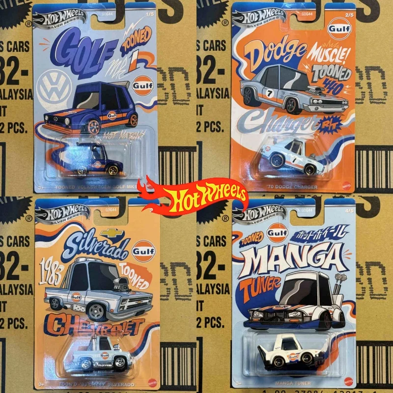 Hot Wheels Gulf Oil Painting Q Version Series Alloy Car Model 1/64 Toyota Subaru Gdg44 Model Simulation Cars Boys Toys Gift