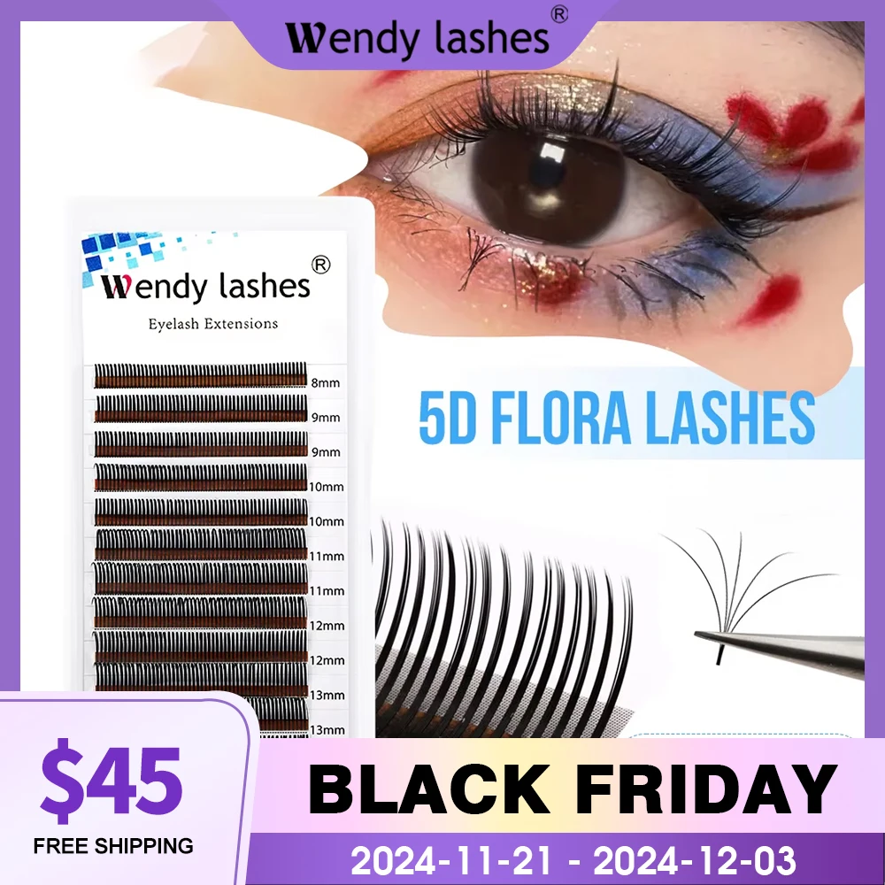 Wendy Lashes 5D Natural Individual Lashes Matt Black Soft Faux Mink Easy Fan Spike Eyelash Extensions Russian Volume Premade Fan