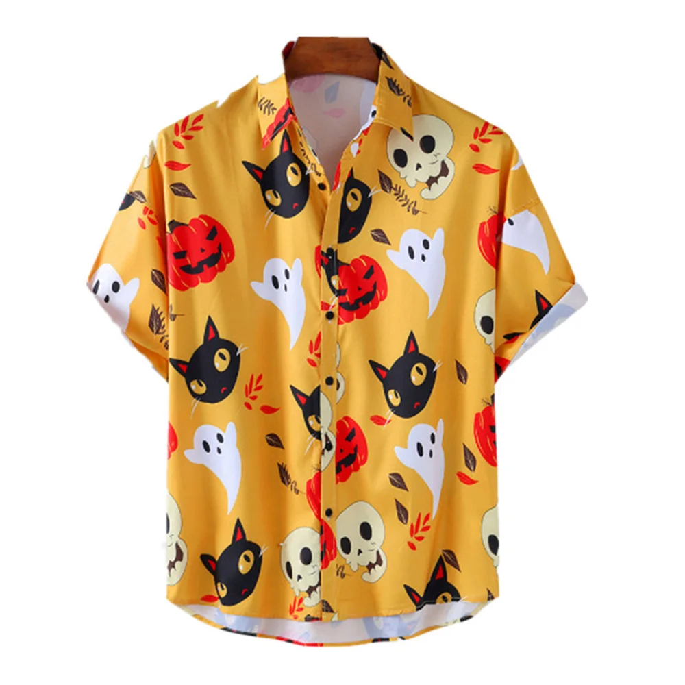 Hawaiian Shirt For Men Summer Men\'s Shirt Anime Cat Print High Quality Men\'s Clothing Simple Fashion Daily Outdoor Street Style