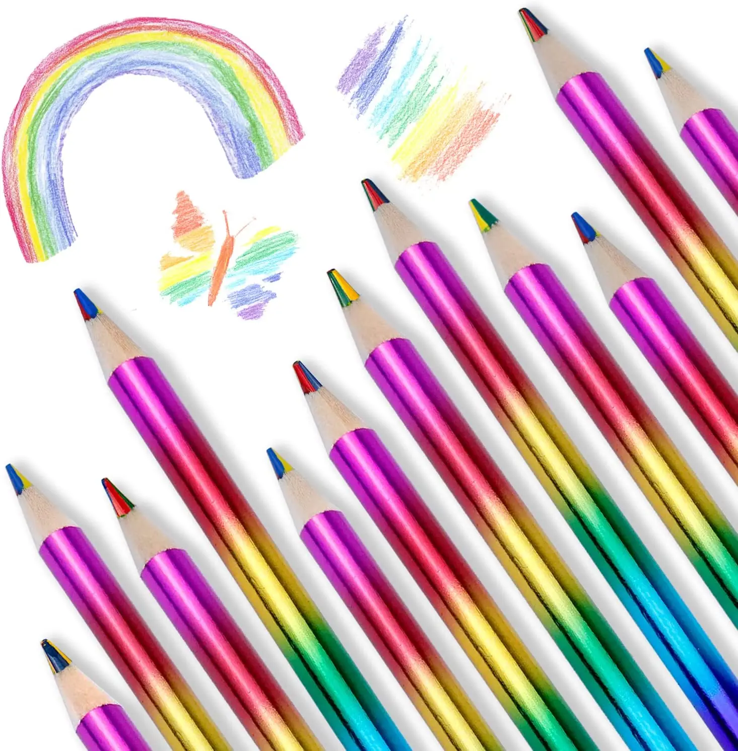 10 Pcs Rainbow Colored Pencils, 4 Color in 1 Pencil .Suitable for Schools, Students, Sketching, Doodling, Coloring, Painting.