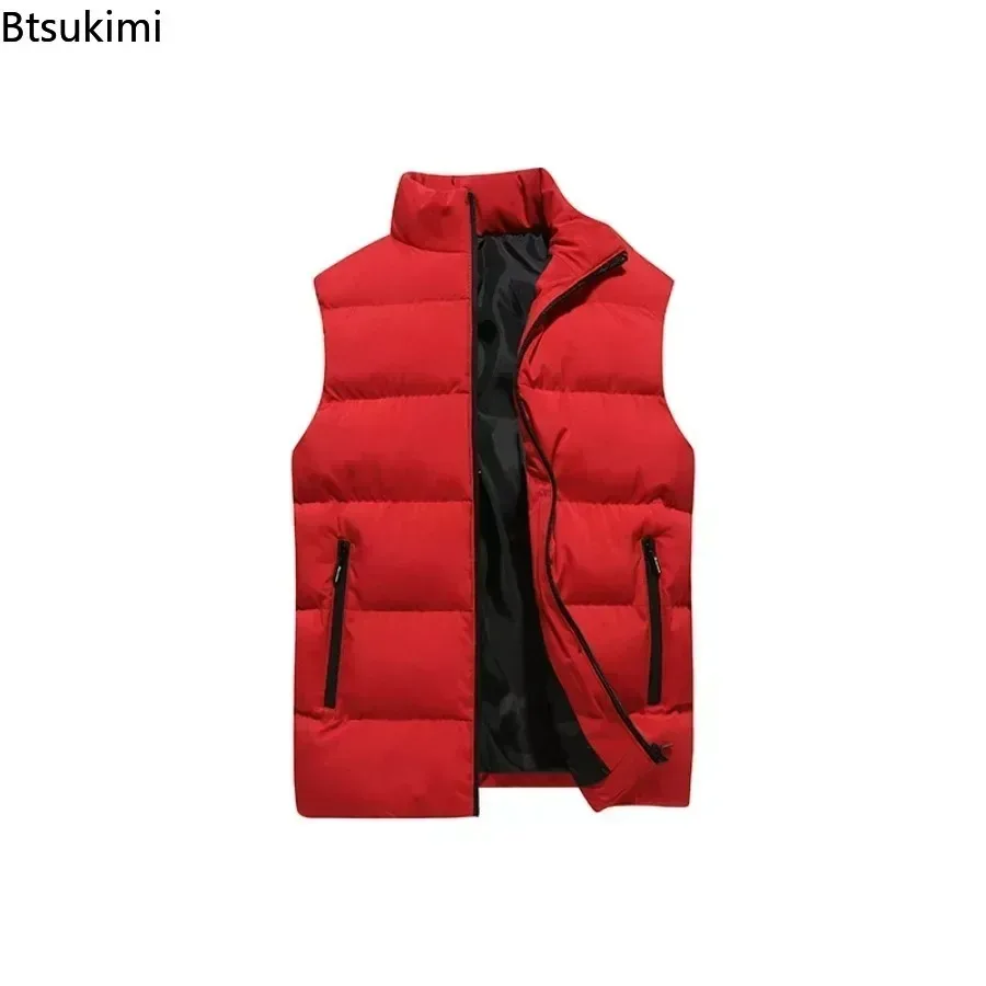 New Men's Winter Warm Cotton-padded Vest Jacket Fashion Stand Collar Thicken Waistcoat Zip Sleeveless Jacket Men's Outdoor Vest