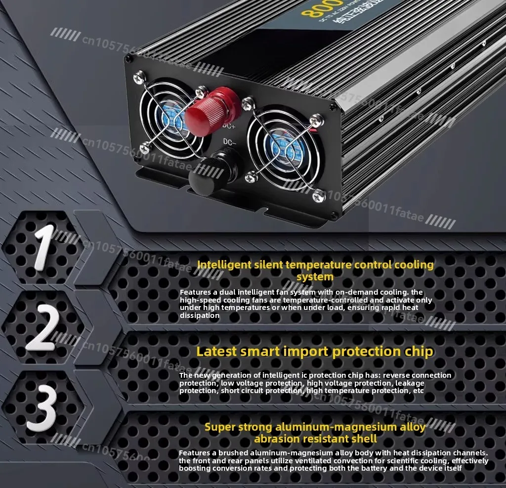 محول شاحنة عالي الطاقة 12V24V48V60V إلى 220V محول سيارة يعمل بالبطارية المنزلية