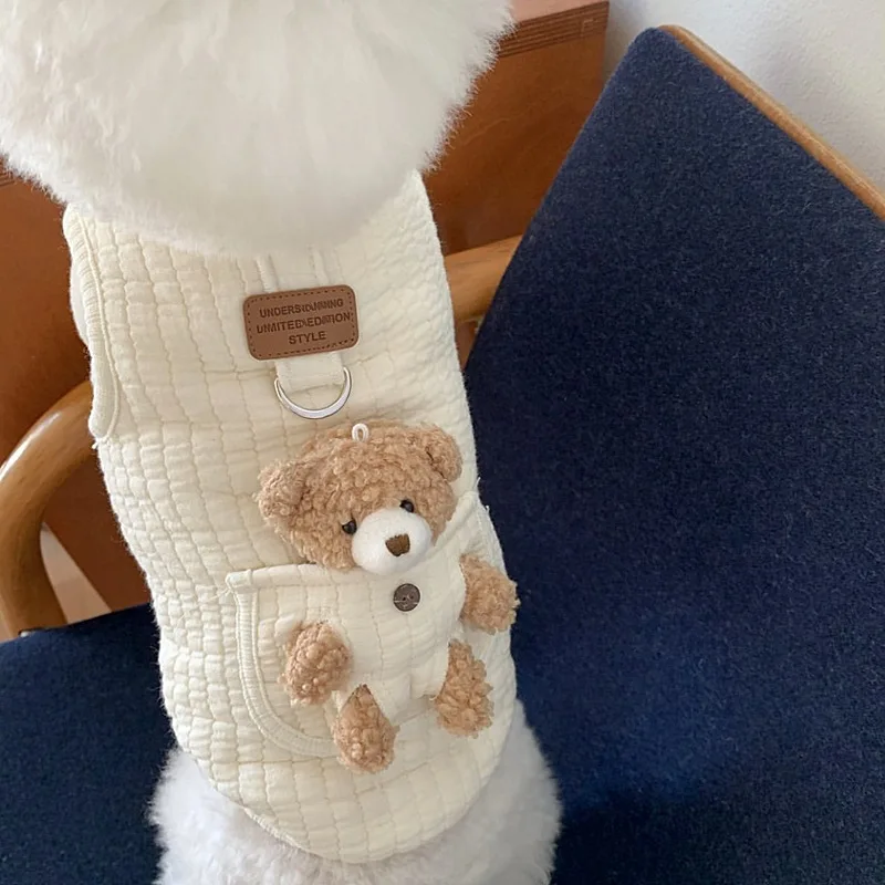 Dog Clothing Autumn and Winter cat cotton vest cute bear white Two Legged Clothing Small and Medium-sized Pet Clothing