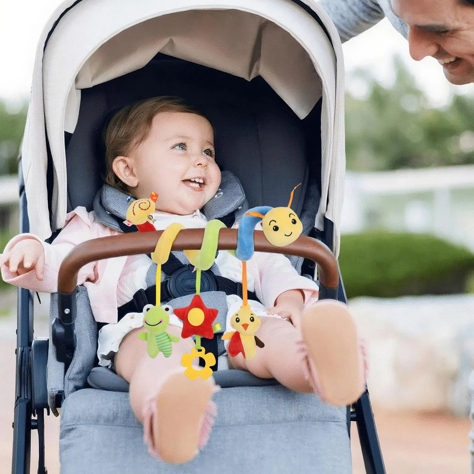 Soft Touch Caterpillar Crib Wrap Hanging Spiral for Infant Stroller Car Seat Squeaky Sound Developmental Activity 0-6 Months