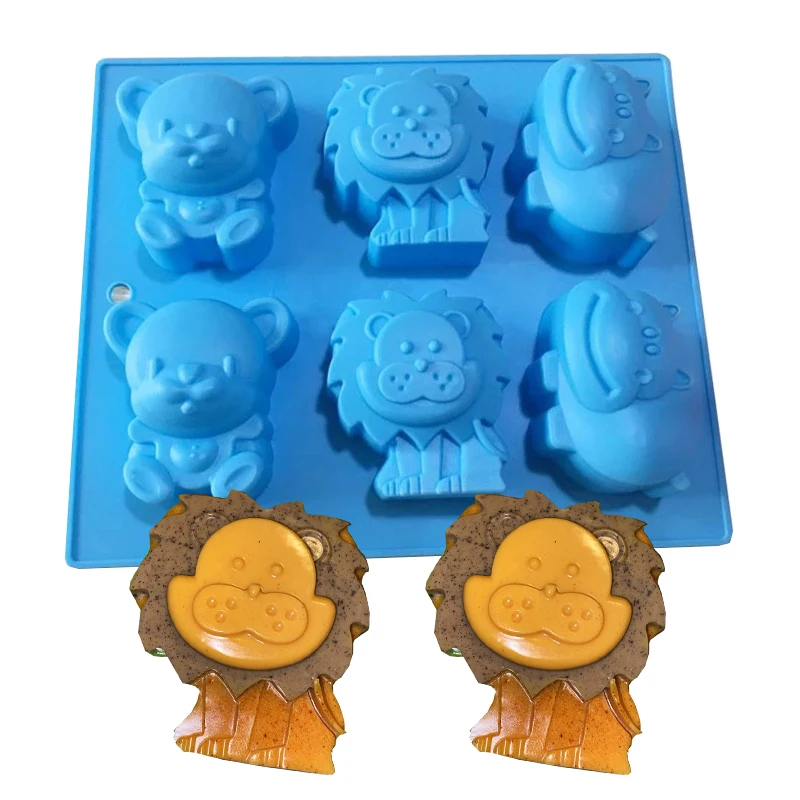 6Cavity Jungle Zoo Animals Shaped Soap Mold Silicone Mold for Soap Bar Chocolate Cake Gelatin Ice Cream Cake Making  3.5oz per