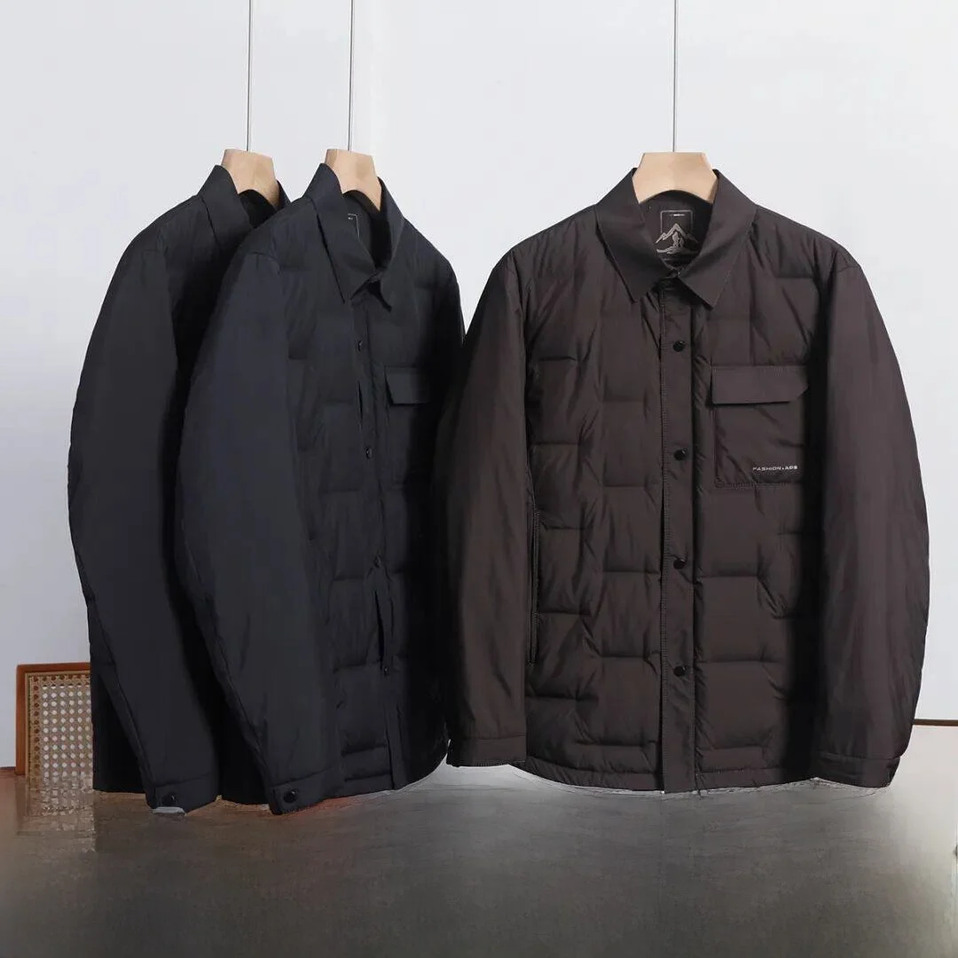 

Men's Casual down Jacket Lightweight Warm 90 White Duck down Shirt Collar Outerwear Polyester Fiber Long Sleeve Regular Fit