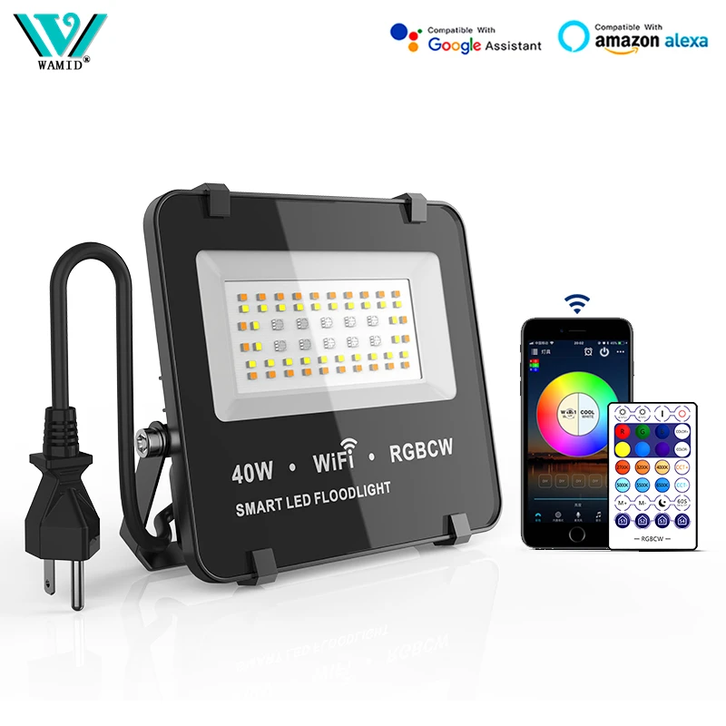 

Уличный водонепроницаемый светодиодный прожектор 40 Вт с Wi-Fi, RGB, умным управлением через приложение, диммируемый, для сада, сцены, вечеринок