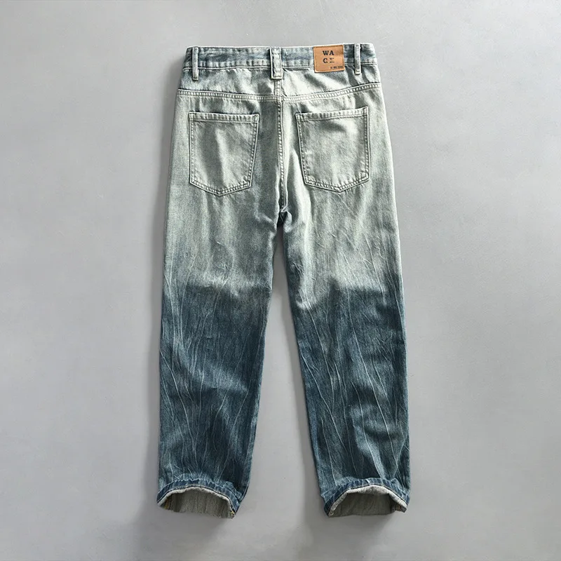 G7802 Spring High Street Personality Gradient Washed Vintage Denim Pants For Men Good Quality Cotton Zipper Straight Male Jeans