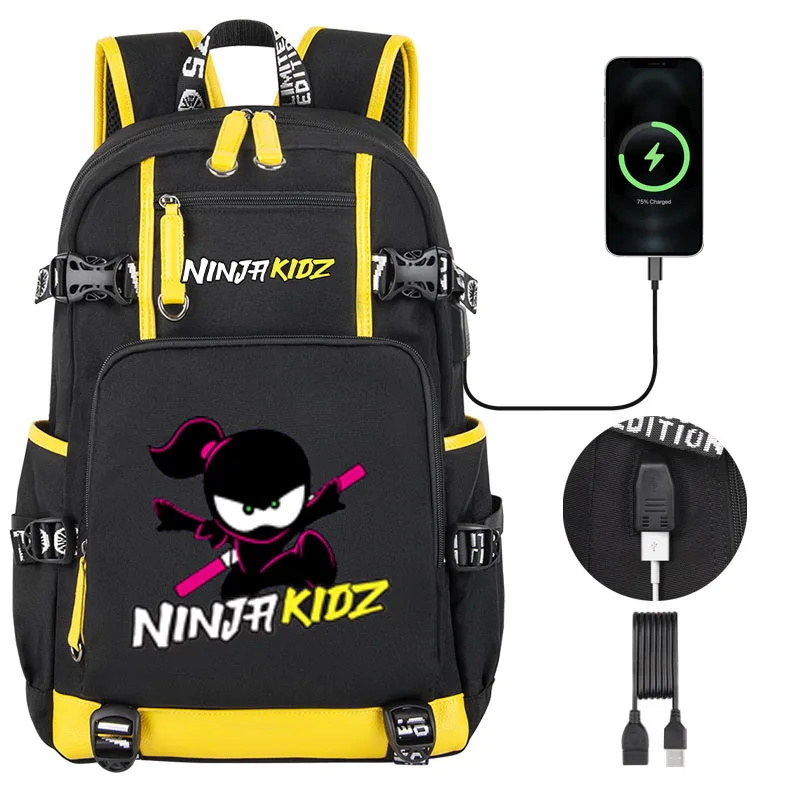 

Cartoon Ninja Kidz Printing Backpack for Teenage Kids Students Schoolbag USB NinjaKidz Boy Girl Laptop Shoulder Bag Mochila