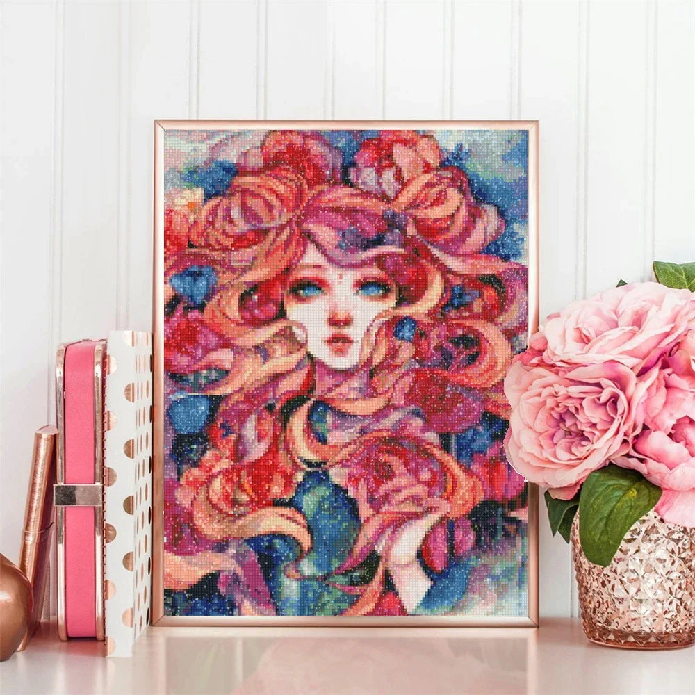 5D Diy Diamond Painting Cartoon Girl AB Diamond Full Round Anime Diamond Embroidery Mosaic Kit Home Decor Nowy produkt