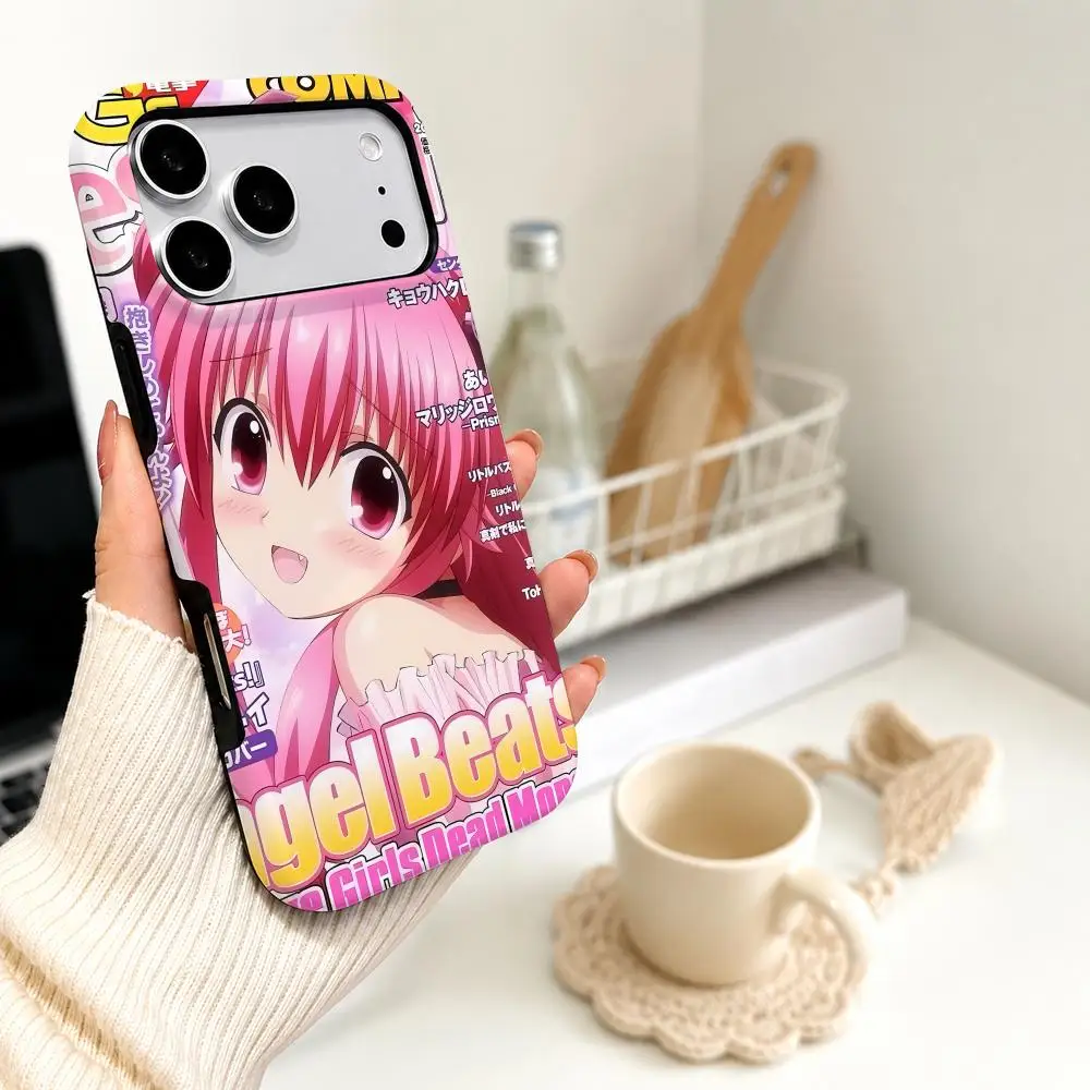 Coque de téléphone Clmj Angel Beats Anime Girl Y2K pour iPhone 16 15 14 13 12 11 Pro Max XS XR XSMax HYBXAXC, coque rigide en PC brillant HD