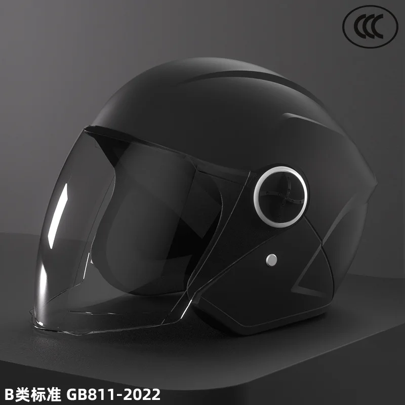 Casco da moto elettrico da equitazione all\'aperto casco da tre quarti specchio trasparente casco universale per tutte le stagioni da uomo e da donna