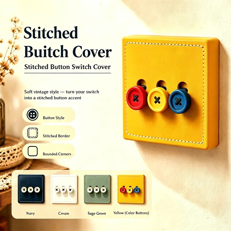 3D Printed Stitched Button Switch Cover Dopamine Color Decor Wall Switch Concealment Cover Creative Home Ornament for Kids Room