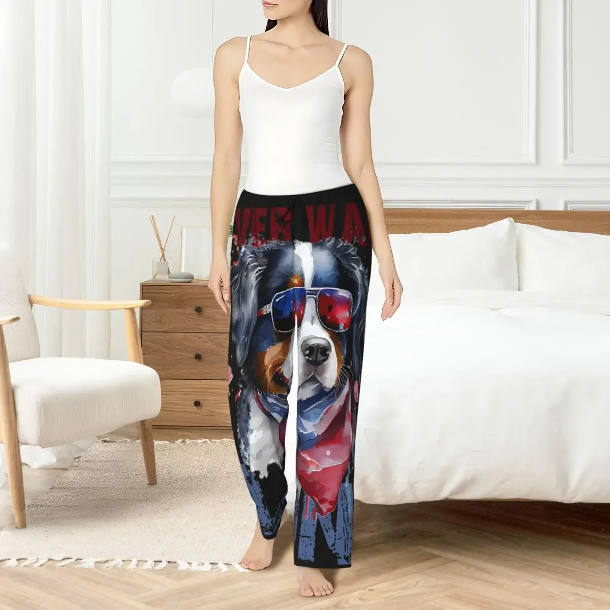 Custom Bernese Mountain Dog Women Pajama Pants Lounge Sleep Sleepwear Bottoms with Pockets - view 4