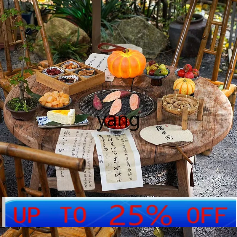 

CX stove making tea table roasting stove set integrated outdoor courtyard solid wood barbecue table and chairs